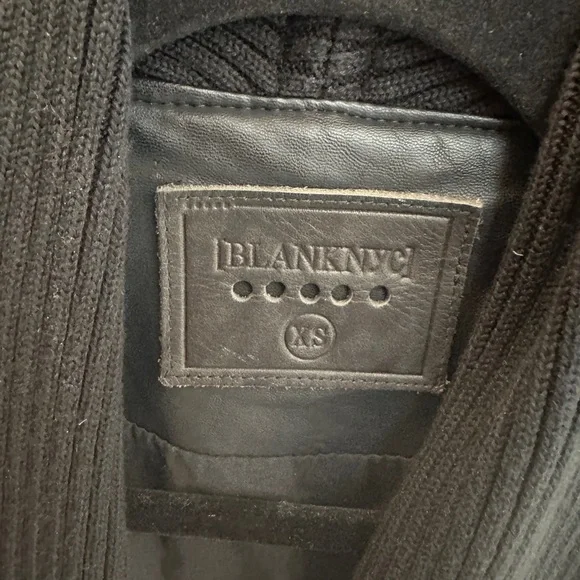 Blank NYC Black Leather Jacket Ribbed Drape Front Moto Lightweight | Size XS - Picture 15 of 16